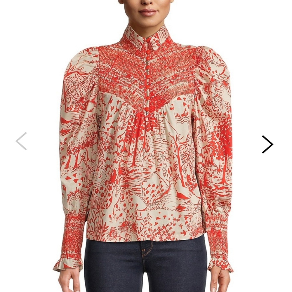 SOLD - NWT - Tracy Reese Hope for Flowers Smocked Blouse in Toile Print